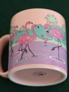 RUSS Russ Berrie and Co Vintage 80's Pink/Purple Flamingo Graphic Coffee Mug
